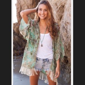 Myee Carlyle Emerald Waters Fringe Kimono